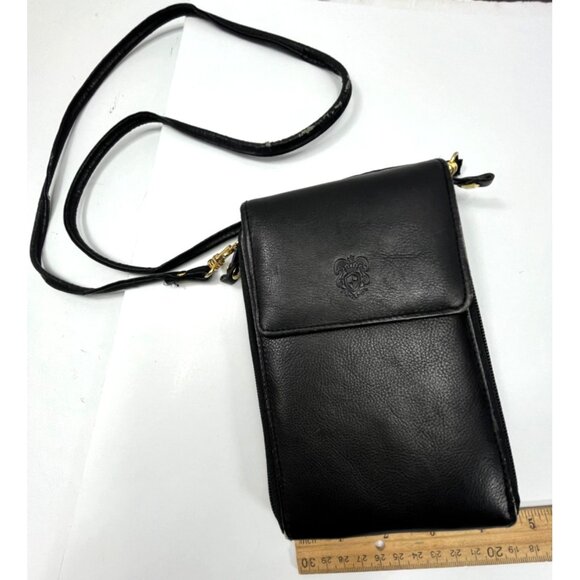 Black Leather Crossbody Bag With Adjustable Strap & Multiple Pockets 39I - Picture 7 of 11